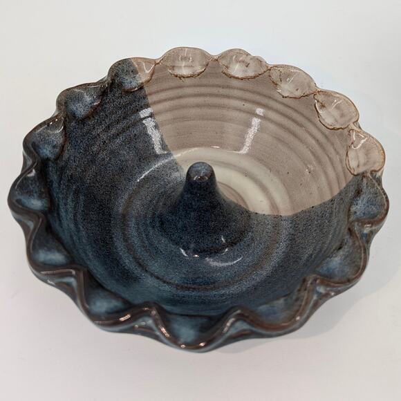 Ceramic Apple Baker Dish Handmade Clement Clayworks Pottery Blue Cream Bakeware - Picture 11 of 12